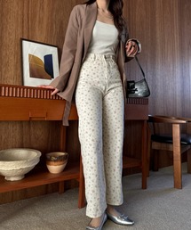 efill | レトロな 花柄 ハイウエスト デニムパンツ(デニムパンツ)