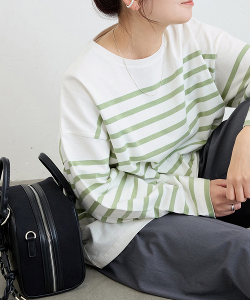 tシャツ 「追加」コットンボーダープルオーバー レディース セール】《追加》コットンボーダープルオーバー（Tシャツ
