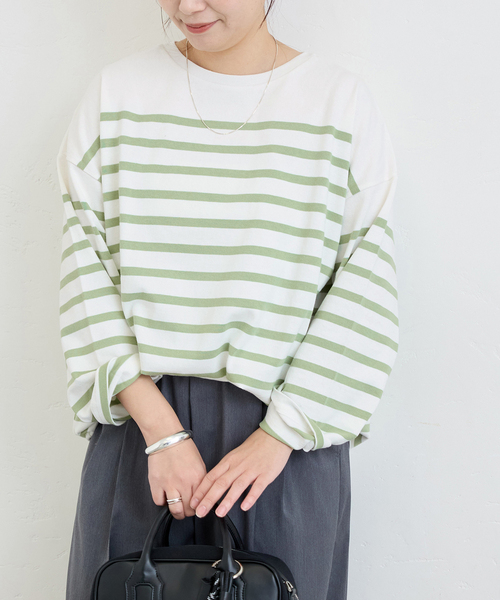 tシャツ 「追加」コットンボーダープルオーバー レディース セール】《追加》コットンボーダープルオーバー（Tシャツ