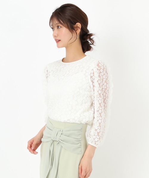 MISCH MASCH（ミッシュマッシュ）の「フラワー刺繍チュールブラウス（シャツ/ブラウス・レディース・ブラック/ホワイト・ﾌﾘ-）」の7枚目の写真