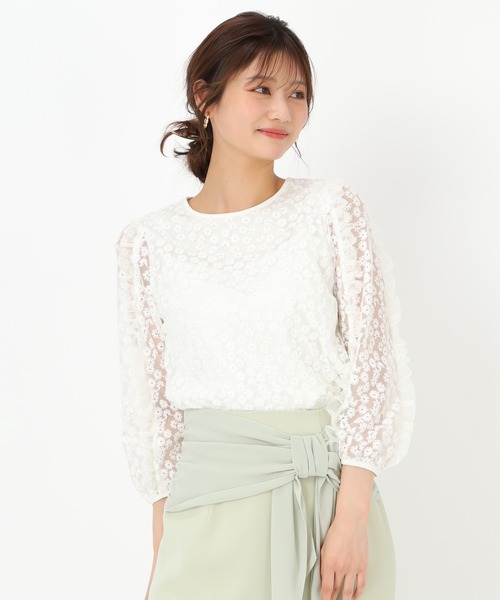 MISCH MASCH（ミッシュマッシュ）の「フラワー刺繍チュールブラウス（シャツ/ブラウス・レディース・ブラック/ホワイト・ﾌﾘ-）」の8枚目の写真