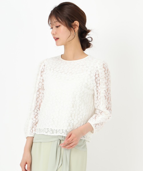 MISCH MASCH（ミッシュマッシュ）の「フラワー刺繍チュールブラウス（シャツ/ブラウス・レディース・ブラック/ホワイト・ﾌﾘ-）」の10枚目の写真