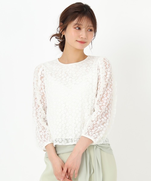MISCH MASCH（ミッシュマッシュ）の「フラワー刺繍チュールブラウス（シャツ/ブラウス・レディース・ブラック/ホワイト・ﾌﾘ-）」の11枚目の写真