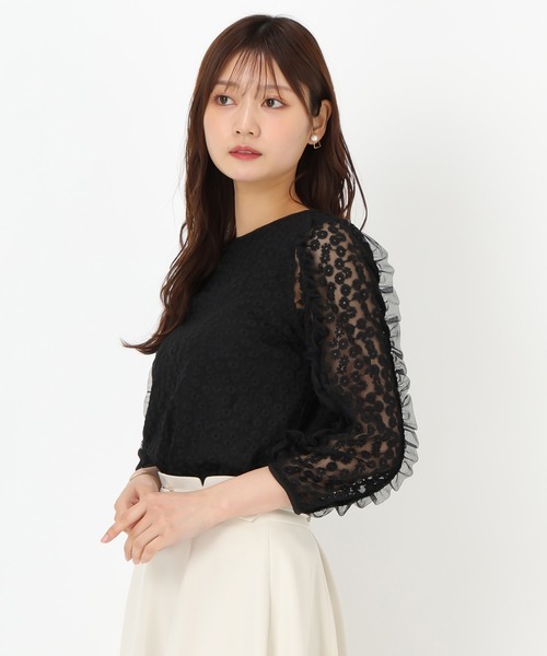 MISCH MASCH（ミッシュマッシュ）の「フラワー刺繍チュールブラウス（シャツ/ブラウス・レディース・ブラック/ホワイト・ﾌﾘ-）」の17枚目の写真