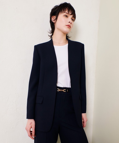 セール】マットストレッチノーカラージャケット（ノーカラージャケット