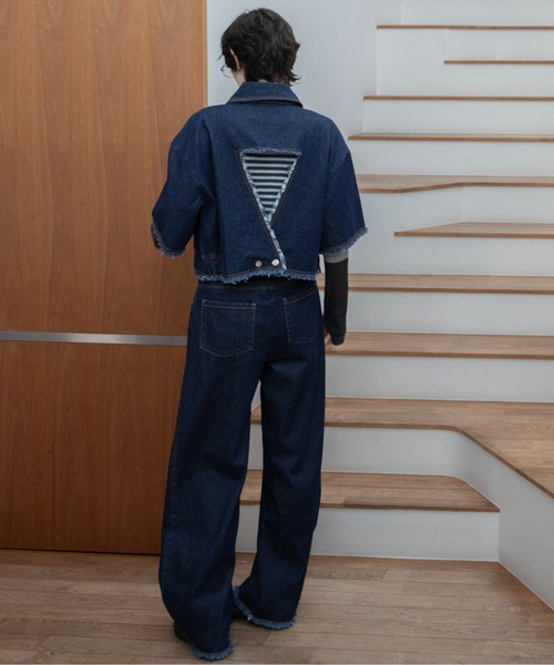 VACANCY（ヴァカンシー）の「バックオープンフリンジハーフスリーブデニムジャケット/セットアップ/SETUP（デニムジャケット・レディース・ブルー/ブラック・FREE）」の20枚目の写真
