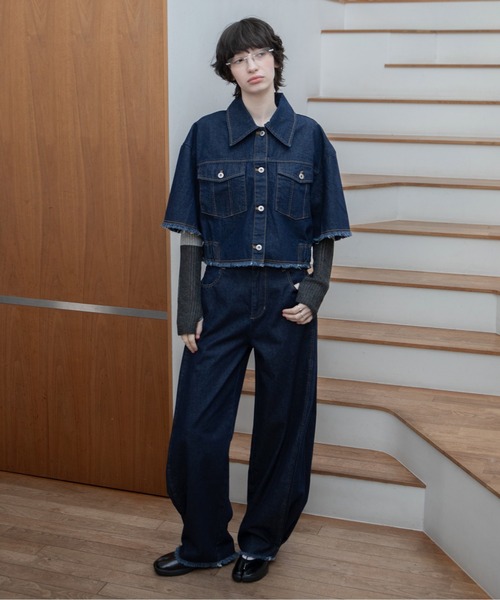 VACANCY（ヴァカンシー）の「バックオープンフリンジハーフスリーブデニムジャケット/セットアップ/SETUP（デニムジャケット・レディース・ブルー/ブラック・FREE）」の22枚目の写真