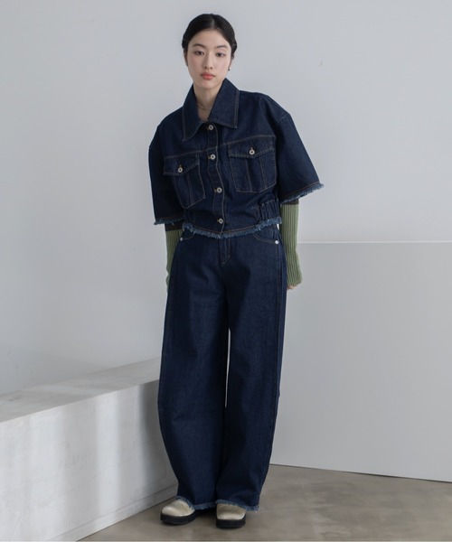 VACANCY（ヴァカンシー）の「バックオープンフリンジハーフスリーブデニムジャケット/セットアップ/SETUP（デニムジャケット・レディース・ブルー/ブラック・FREE）」の16枚目の写真