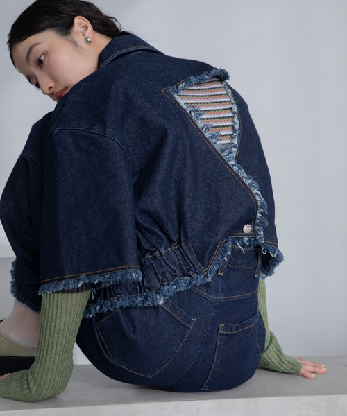 VACANCY（ヴァカンシー）の「バックオープンフリンジハーフスリーブデニムジャケット/セットアップ/SETUP（デニムジャケット・レディース・ブルー/ブラック・FREE）」の10枚目の写真