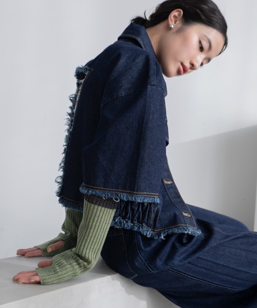 VACANCY（ヴァカンシー）の「バックオープンフリンジハーフスリーブデニムジャケット/セットアップ/SETUP（デニムジャケット・レディース・ブルー/ブラック・FREE）」の11枚目の写真
