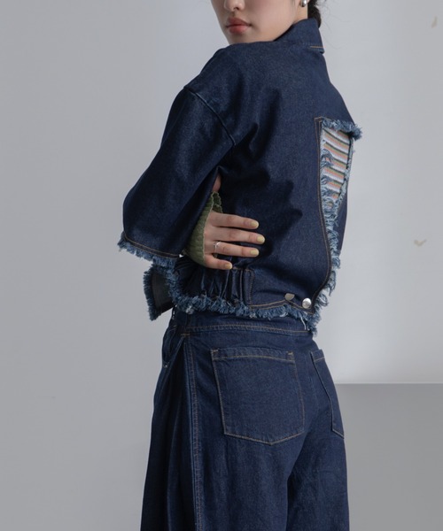 VACANCY（ヴァカンシー）の「バックオープンフリンジハーフスリーブデニムジャケット/セットアップ/SETUP（デニムジャケット・レディース・ブルー/ブラック・FREE）」の17枚目の写真