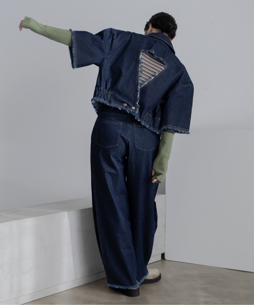 VACANCY（ヴァカンシー）の「バックオープンフリンジハーフスリーブデニムジャケット/セットアップ/SETUP（デニムジャケット・レディース・ブルー/ブラック・FREE）」の5枚目の写真