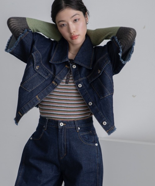 VACANCY（ヴァカンシー）の「バックオープンフリンジハーフスリーブデニムジャケット/セットアップ/SETUP（デニムジャケット・レディース・ブルー/ブラック・FREE）」の13枚目の写真