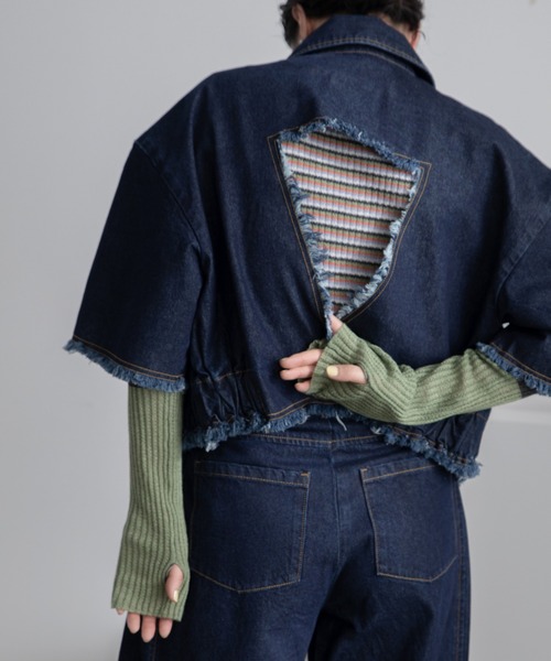 VACANCY（ヴァカンシー）の「バックオープンフリンジハーフスリーブデニムジャケット/セットアップ/SETUP（デニムジャケット・レディース・ブルー/ブラック・FREE）」の7枚目の写真