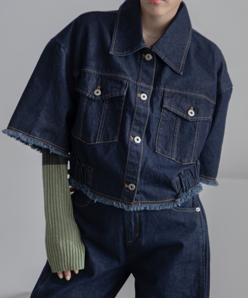 VACANCY（ヴァカンシー）の「バックオープンフリンジハーフスリーブデニムジャケット/セットアップ/SETUP（デニムジャケット・レディース・ブルー/ブラック・FREE）」の19枚目の写真