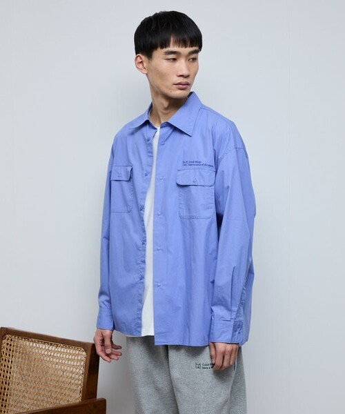 Firsthand(ファーストハンド)の「MA Firsthand/マ ファーストハンド BASIC LOGO刺繍ブロード ダブルポケットワークシャツ(シャツ/ブラウス・メンズ・ホワイト/サックスブルー・MEDIUM/LARGE)」の13枚目の写真