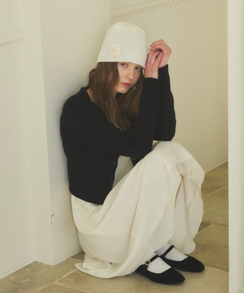 GIUNON（ジウノン）の「rose summer knit cap / ローズサマーニットキャップ（キャップ・レディース・ホワイト/ブラック・FREE）」の7枚目の写真