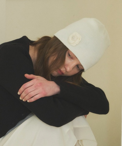 GIUNON（ジウノン）の「rose summer knit cap / ローズサマーニットキャップ（キャップ・レディース・ホワイト/ブラック・FREE）」の9枚目の写真