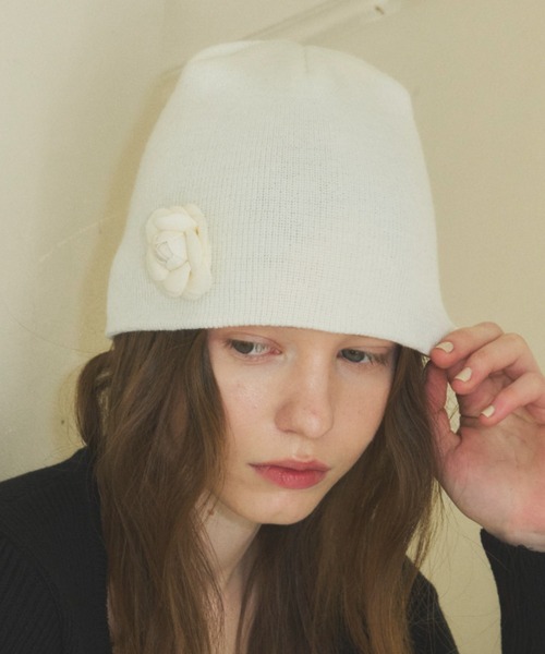 GIUNON（ジウノン）の「rose summer knit cap / ローズサマーニットキャップ（キャップ・レディース・ホワイト/ブラック・FREE）」の6枚目の写真