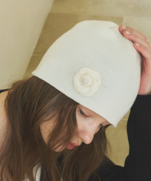 GIUNON（ジウノン）の「rose summer knit cap / ローズサマーニットキャップ（キャップ・レディース・ホワイト/ブラック・FREE）」の10枚目の写真