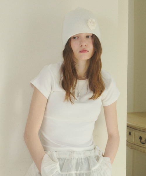GIUNON（ジウノン）の「rose summer knit cap / ローズサマーニットキャップ（キャップ・レディース・ホワイト/ブラック・FREE）」の15枚目の写真