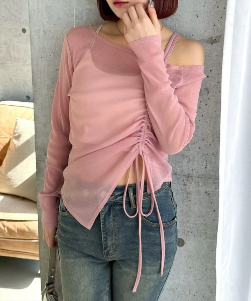 clear（クリア）の「サイドドロストワンショルシアーカットソートップス［大人 カジュアル シアートップス］≪再入荷≫（Tシャツ/カットソー・レディース・オフホワイト/ブラック/ピンク/ミント・F）」の7枚目の写真