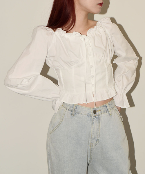 VIVID LADY(ビビッドレディー)の「Bustier Frill Blouse / ビスチェフリルブラウス(シャツ/ブラウス・レディース・ブラック/ライトブルー/ホワイト/イエロー・FREE)」の5枚目の写真
