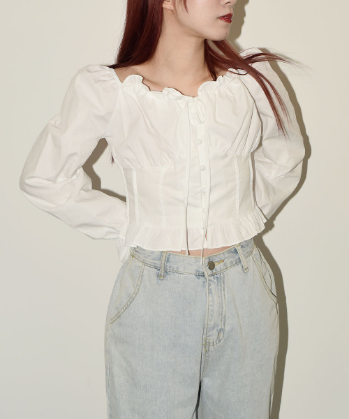 VIVID LADY(ビビッドレディー)の「Bustier Frill Blouse / ビスチェフリルブラウス(シャツ/ブラウス・レディース・ブラック/ライトブルー/ホワイト/イエロー・FREE)」の6枚目の写真