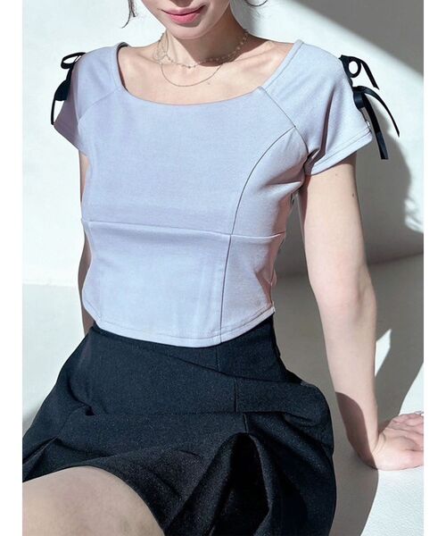 ◆送料・関税無料◆Re/Done ショルダーリボン デニムトップス スクエアカットショルダーリボントップス(Tシャツ/カットソー