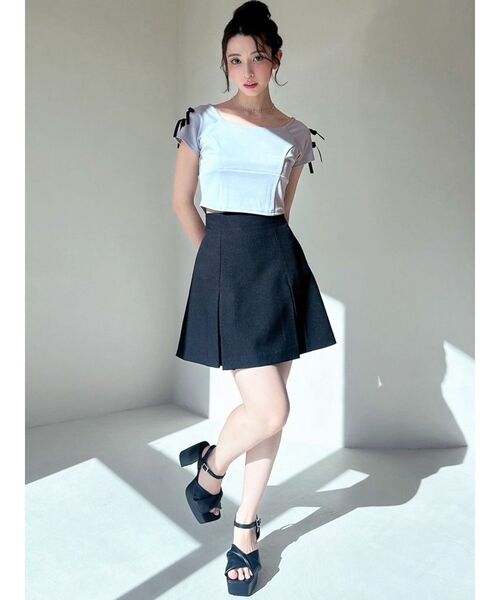 RESEXXY（リゼクシー）の「スクエアカットショルダーリボントップス（Tシャツ/カットソー・レディース・グレー/ブルー/ブラック/ホワイト・FREE）」の5枚目の写真