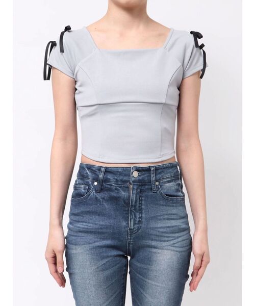 RESEXXY（リゼクシー）の「スクエアカットショルダーリボントップス（Tシャツ/カットソー・レディース・グレー/ブルー/ブラック/ホワイト・FREE）」の22枚目の写真