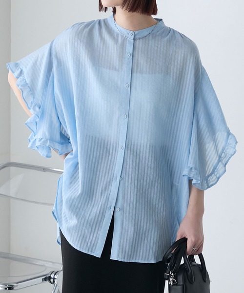 【ROMEO GIGLI】 シアーストライプ ハイカラーシャツ 104462062.jpg?basethum=225