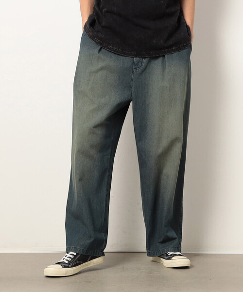 Purple&Yellow(パープルアンドイエロー)の「ライトオンスデニムタックワイドパンツ(デニムパンツ・メンズ・インディゴブルー/ワンウォッシュ・X-SMALL/LARGE/MEDIUM/SMALL)」の5枚目の写真
