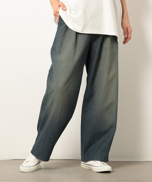 Purple&Yellow(パープルアンドイエロー)の「ライトオンスデニムタックワイドパンツ(デニムパンツ・メンズ・インディゴブルー/ワンウォッシュ・X-SMALL/LARGE/MEDIUM/SMALL)」の9枚目の写真