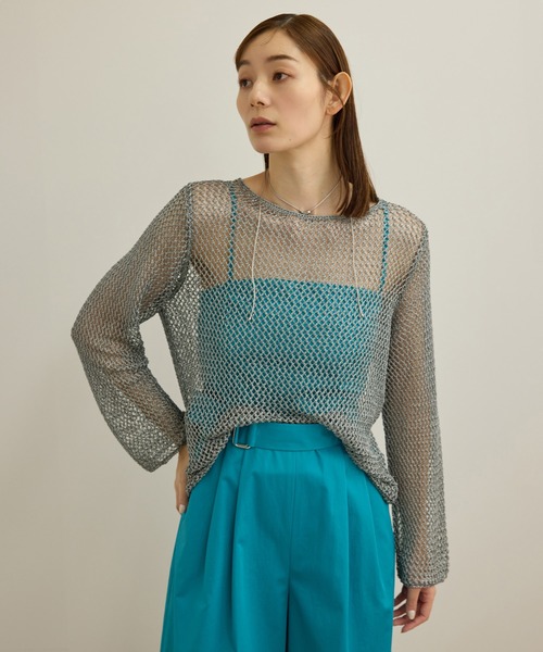 ROPE'(ロペ)の「ラメコードメッシュプルオーバー/洗える(その他トップス・レディース・シルバー/ゴールド・FREE)」の6枚目の写真