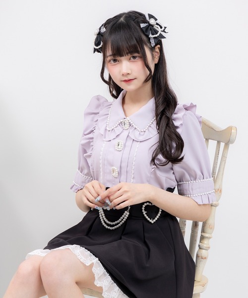 DearMyLove（ディアマイラブ）の「パール襟ビジューフリルブラウス（シャツ/ブラウス・レディース・ホワイト/サックスブルー/ラベンダー/ブラック×ホワイト/ベビーピンク・MEDIUM/LARGE/LL/3L）」の21枚目の写真