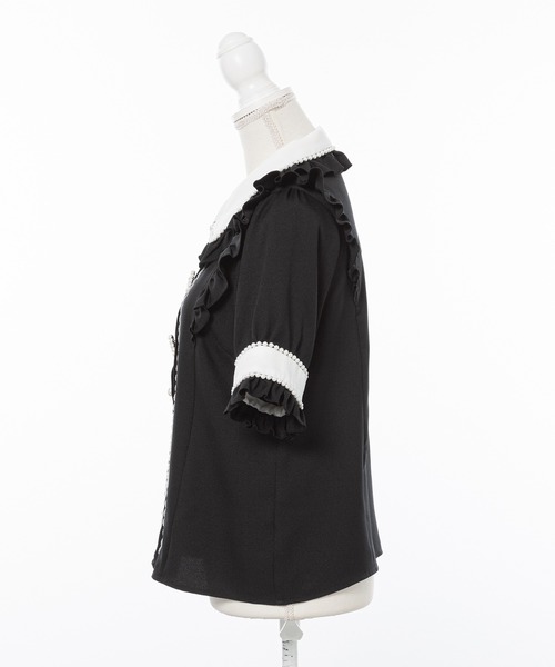 DearMyLove（ディアマイラブ）の「パール襟ビジューフリルブラウス（シャツ/ブラウス・レディース・ホワイト/サックスブルー/ラベンダー/ブラック×ホワイト/ベビーピンク・MEDIUM/LARGE/LL/3L）」の15枚目の写真