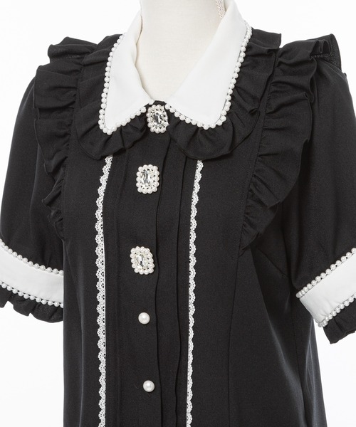 DearMyLove（ディアマイラブ）の「パール襟ビジューフリルブラウス（シャツ/ブラウス・レディース・ホワイト/サックスブルー/ラベンダー/ブラック×ホワイト/ベビーピンク・MEDIUM/LARGE/LL/3L）」の16枚目の写真