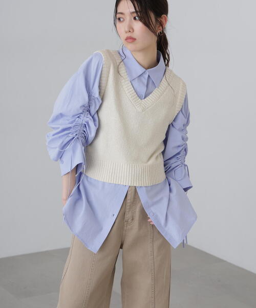 FREE'S MART（フリーズマート）の「◆前後2WAYＹショートベスト（ベスト・レディース・ホワイト/グレー/ブラック・FREE）」の2枚目の写真