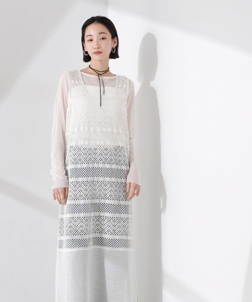 NANO universe(ナノユニバース)の「クロシェニット風レースノースリーブワンピース(ワンピース・レディース・ブラック/ブラウン系その他4/アイボリー・FREE)」の11枚目の写真