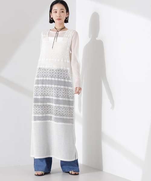 NANO universe(ナノユニバース)の「クロシェニット風レースノースリーブワンピース(ワンピース・レディース・ブラック/ブラウン系その他4/アイボリー・FREE)」の10枚目の写真