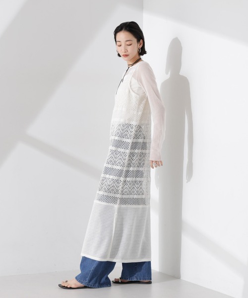 NANO universe(ナノユニバース)の「クロシェニット風レースノースリーブワンピース(ワンピース・レディース・ブラック/ブラウン系その他4/アイボリー・FREE)」の9枚目の写真