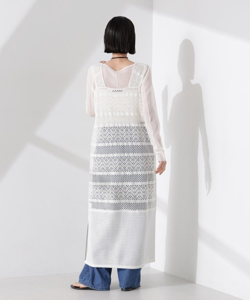 NANO universe(ナノユニバース)の「クロシェニット風レースノースリーブワンピース(ワンピース・レディース・ブラック/ブラウン系その他4/アイボリー・FREE)」の8枚目の写真