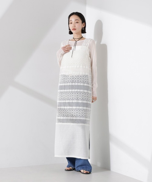 NANO universe(ナノユニバース)の「クロシェニット風レースノースリーブワンピース(ワンピース・レディース・ブラック/ブラウン系その他4/アイボリー・FREE)」の6枚目の写真