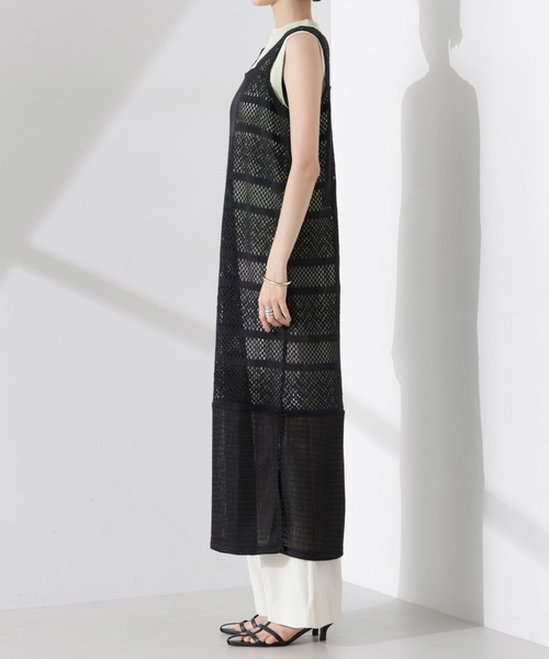 NANO universe(ナノユニバース)の「クロシェニット風レースノースリーブワンピース(ワンピース・レディース・ブラック/ブラウン系その他4/アイボリー・FREE)」の16枚目の写真