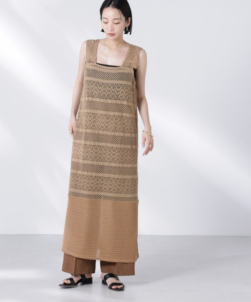 セール】クロシェニット風レースノースリーブワンピース（ワンピース