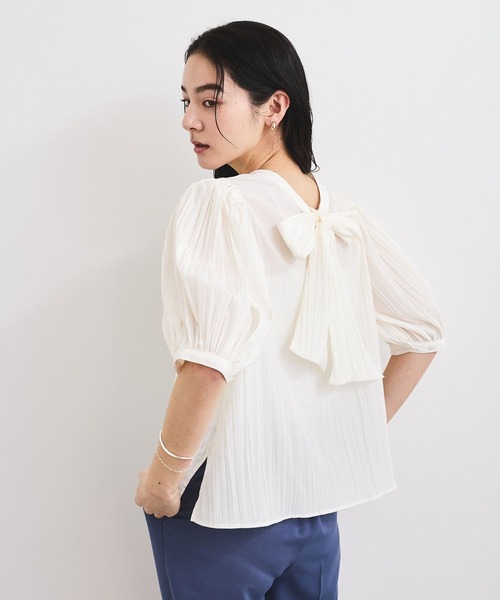 VIS（ビス）の「【2WAY】ビッグリボンハーフスリーブブラウス【洗える】（シャツ/ブラウス・レディース・ベージュ/ライトグレー/オフホワイト・FREE）」の18枚目の写真