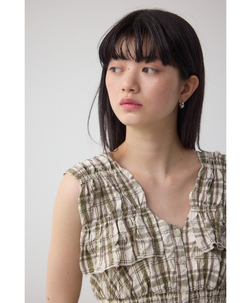 AZUL by moussy(アズールバイマウジー)の「チェックシャーリングペプラムブラウス(シャツ/ブラウス・レディース・ブラック系その他/ホワイト系その他・FREE)」の3枚目の写真