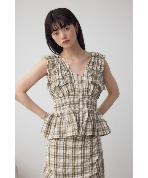 aki´s shop ‪·͜· ♡【Heve】 ♡シャーリングペプラム♡ 極美品 Heve ヘイヴ シャーリングペプラムブラウス ホワイト