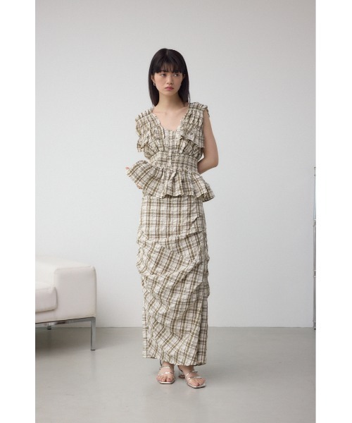 AZUL by moussy(アズールバイマウジー)の「チェックシャーリングペプラムブラウス(シャツ/ブラウス・レディース・ブラック系その他/ホワイト系その他・FREE)」の5枚目の写真